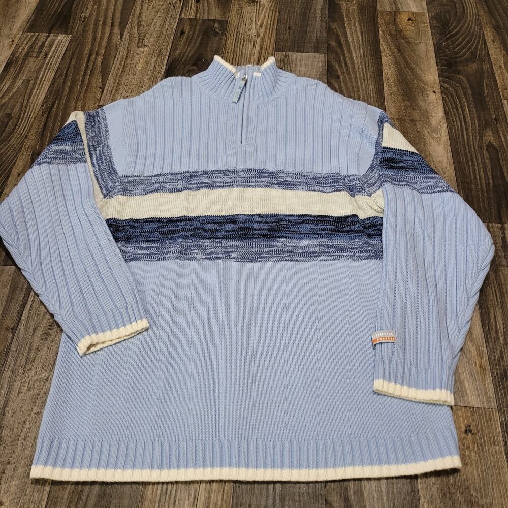 Vintage Southpole 1/4 Zip Sweater‎ Mens Large Blue White Y2K Striped Pullover